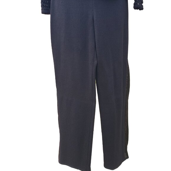 St. John Evening Pant Suit 6 Black Santana Knit Metallic Trim Wide Leg Vintage - Picture 10 of 15